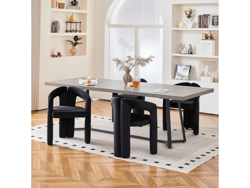  Chaise de salle à manger lot de 2 avec accoudoirs ergonomiques, dossier enveloppant et assise rembourrée en velours noir  - Conforama C