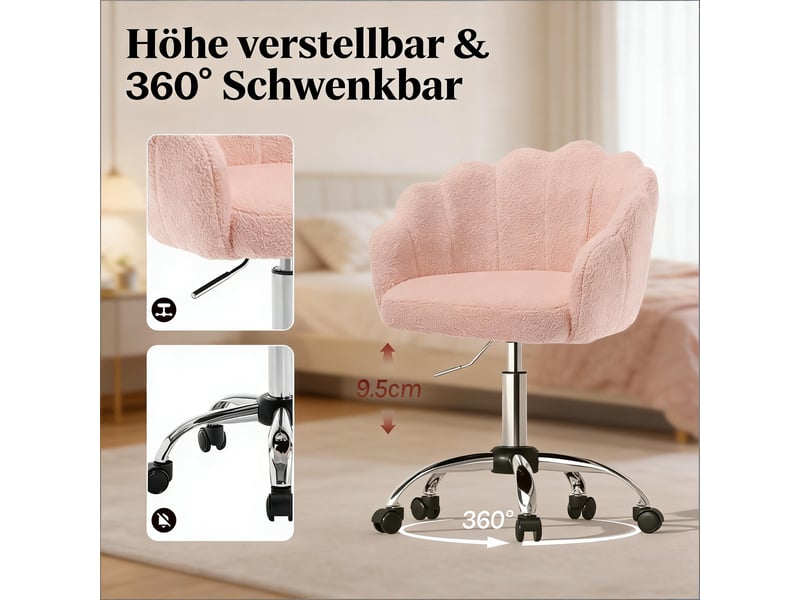  Chaise de bureau fleur,37,5x55x81,5 cm,réglable à roulettes,tissu,rose  - Conforama E