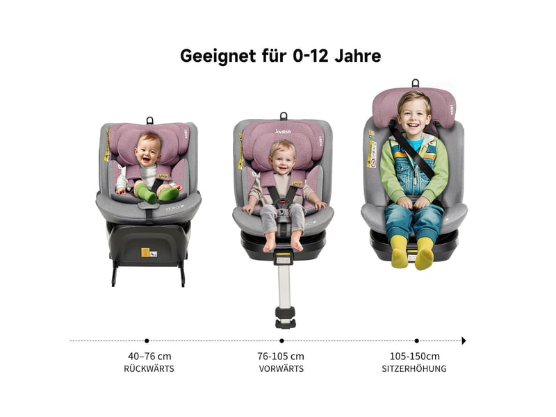  Siège auto enfant pivotant 360 degrés 40 à 150 cm rose et gris, tissu et polypropylène avec isofix  - Conforama B
