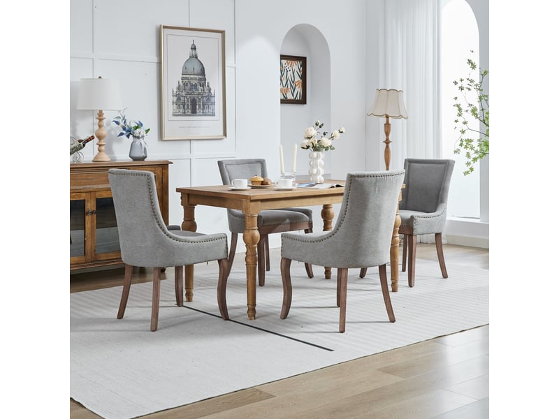  Lot de 2 chaises de salle à manger gris, tissu épais, pieds bois massif, clous décoratifs – conforama  - Conforama B