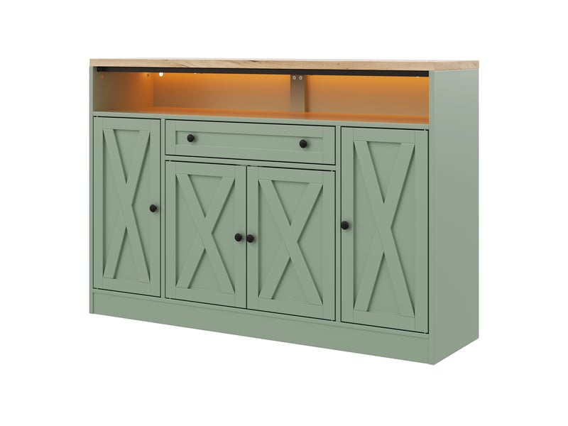  Buffet led avec tiroir, rangements de porte et 4 portes grange, 140 x 35 x 95 cm  - Conforama E
