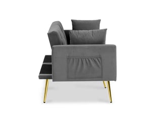 Canapé 2 places, canapé de salon, en velours, gris, dossier réglable 3 positions, 2 coussins inclus, design moderne, pieds en métal