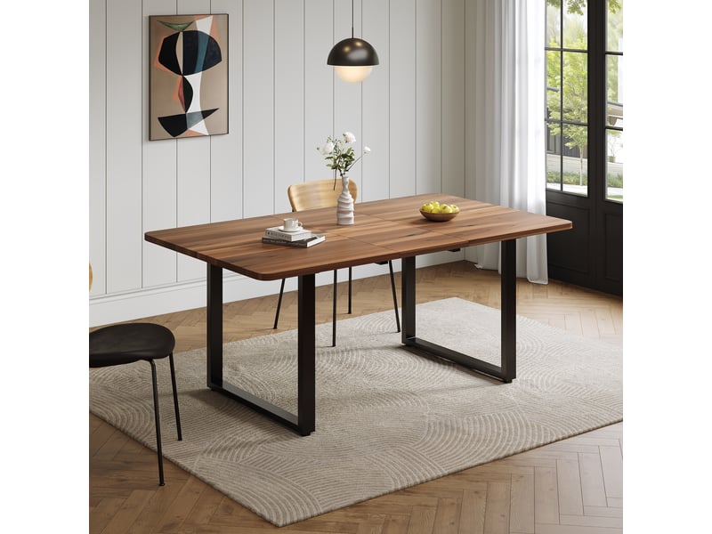  Table à manger extensible 140-180-220x80 cm pour 6 à 10 personnes, 3 longueurs, pieds métal, charge 100 kg, mdf noyer Morn Vibe - Conforama D