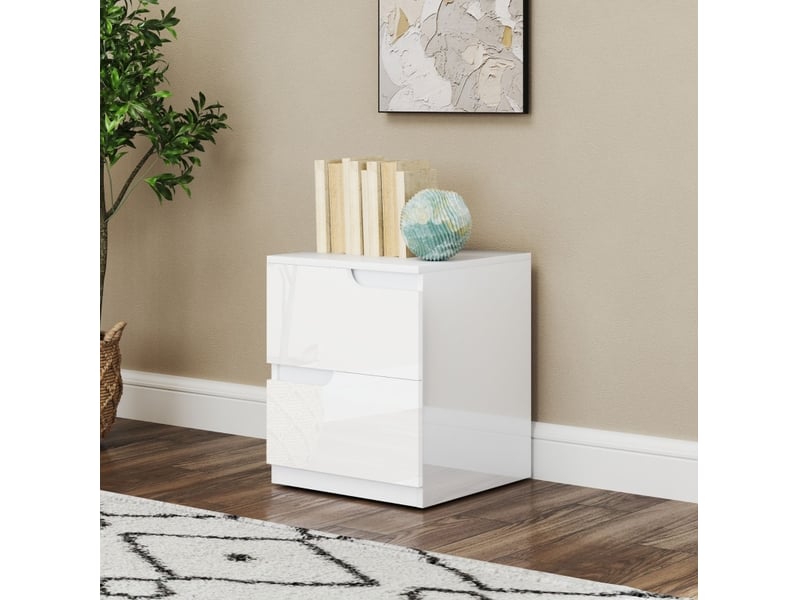  Table de chevet 2 tiroirs 40 x 40 x 48 cm blanc brillant cravdom  - Conforama C