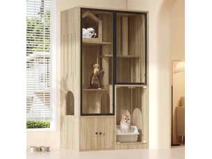Maison vitrée pour félins 90 x 50 x 160 cm naturel evryae