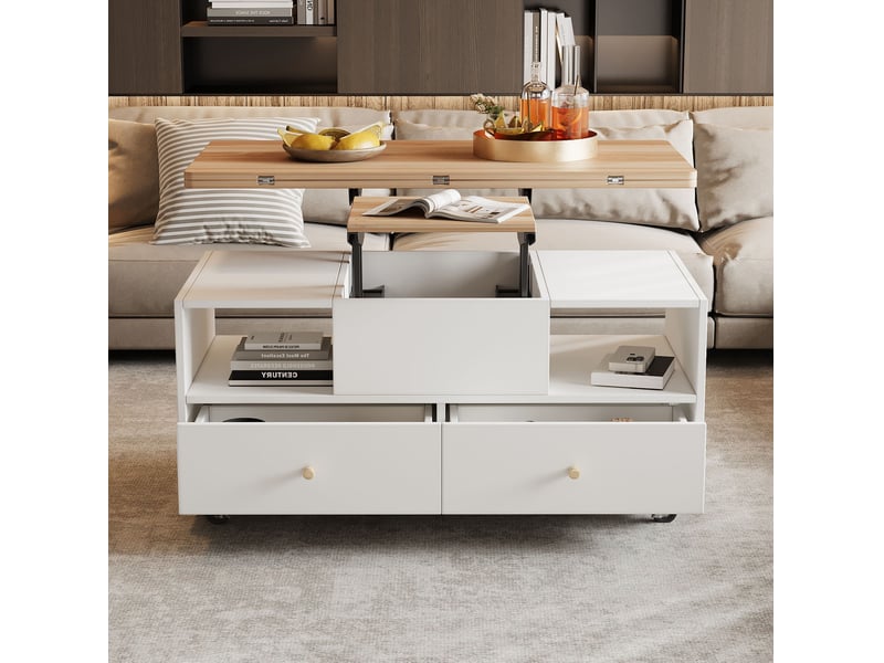 Table basse relevable modulable transformable 100 x 50 x 47,5 cm réglable 47,5-62 cm 4 tiroirs mdf bois naturel - Conforama D