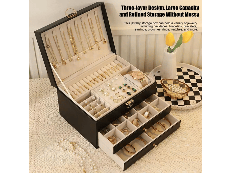  Boite a bijoux, rangement bijoux 3 niveaux boite , boite à bijoux femme boite rangement bijouxrange,noir  - Conforama C