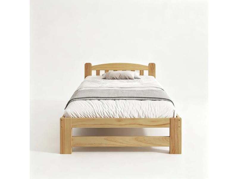  Lit simple futon 90x200 cm en pin massif naturel avec tête de lit, sommier à 15 lattes et pied central, pour adulte, ado et chambre d'amis  - Conforama A