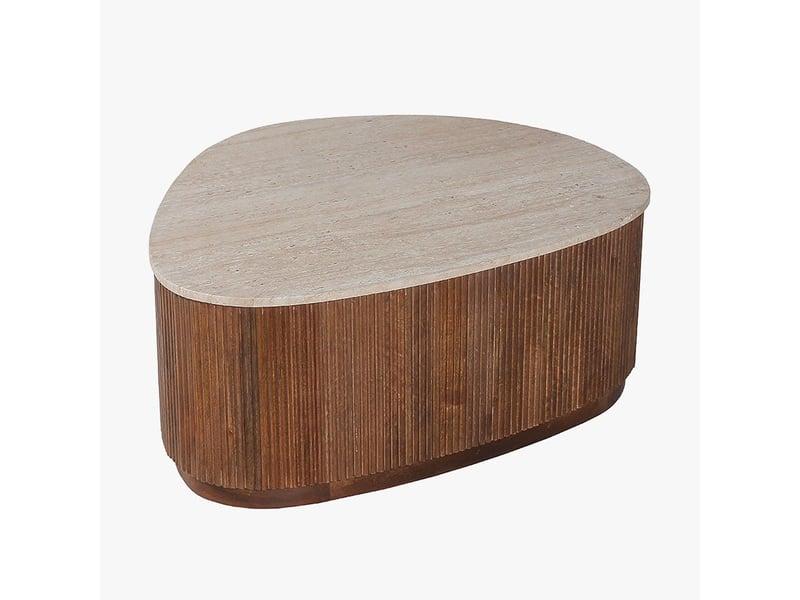  Table basse en travertin et bois de manguier 100 cm  - Conforama E