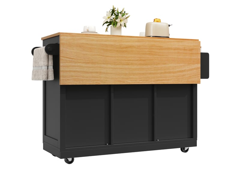  Desserte de cuisine 140 x 40 x 93,5 cm noire en mdf, plateau rabattable, range-bouteilles, rangement mobile  - Conforama A