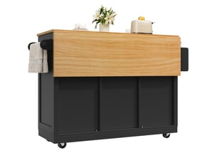 Desserte de cuisine 140 x 40 x 93,5 cm noire en mdf, plateau rabattable, range-bouteilles, rangement mobile