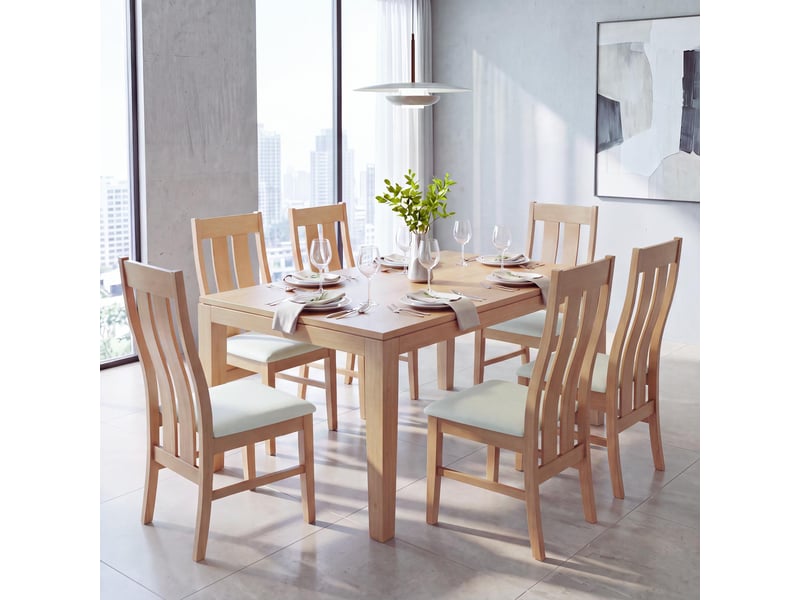 Lot de 6 chaises de salle à manger hwc-m58, chaises de cuisine, chaises à dossier, tissutextile, bois massif - structure claire, couleur crème - Conforama B