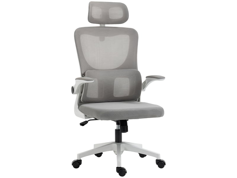  Chaise de bureau ergonomique réglable avec accoudoirs et soutien lombaire - lpospi - dossier inclinable, maille - gris  - Conforama A