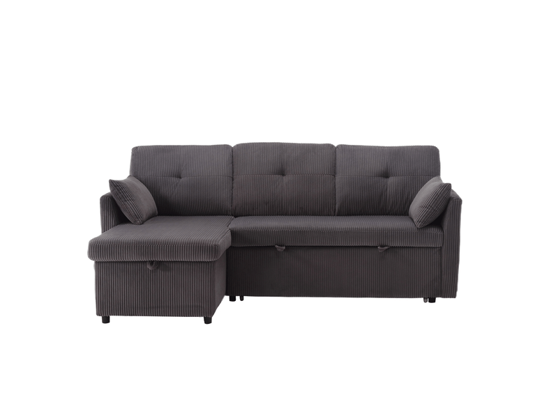  Canapé modulable d'angle convertible avec rangement, tissu côtelé gris foncé, structure bois massif, dimensions 206x108x66 cm  - Conforama A