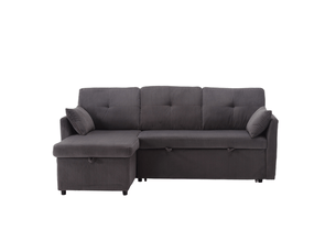 Canapé modulable d'angle convertible avec rangement, tissu côtelé gris foncé, structure bois massif, dimensions 206x108x66 cm
