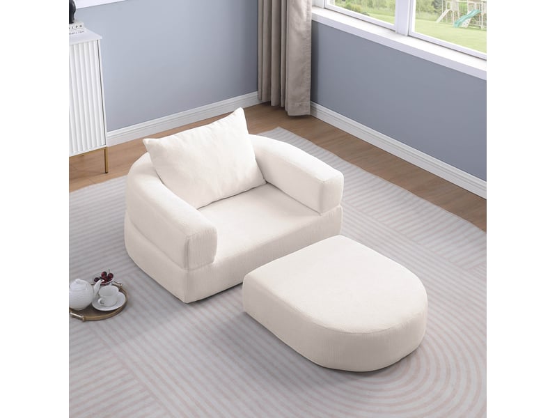  Fauteuil convertible pliable modulaire 1 place avec coussin, couchage d'appoint en chenille beige, 101 × 90 × 21 cm  - Conforama B