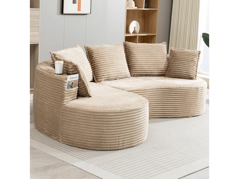  Canapé incurvé en velours côtelé avec rangements 250 cm - porte-gobelets et coussins inclus  - Conforama B