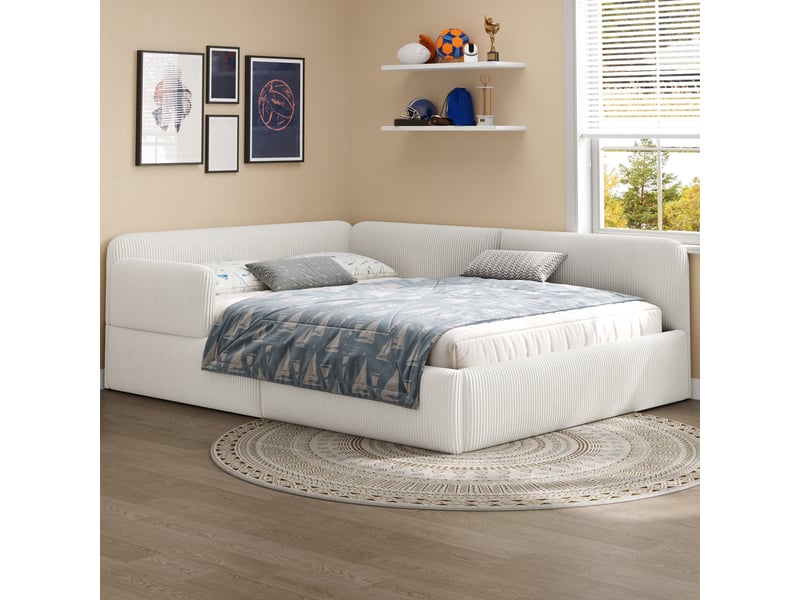  Lit banquette avec rangement sous couchage, revêtement en velours côtelé, blanc – 140 x 200 cm IKSETERA TRADING LTD - Conforama D