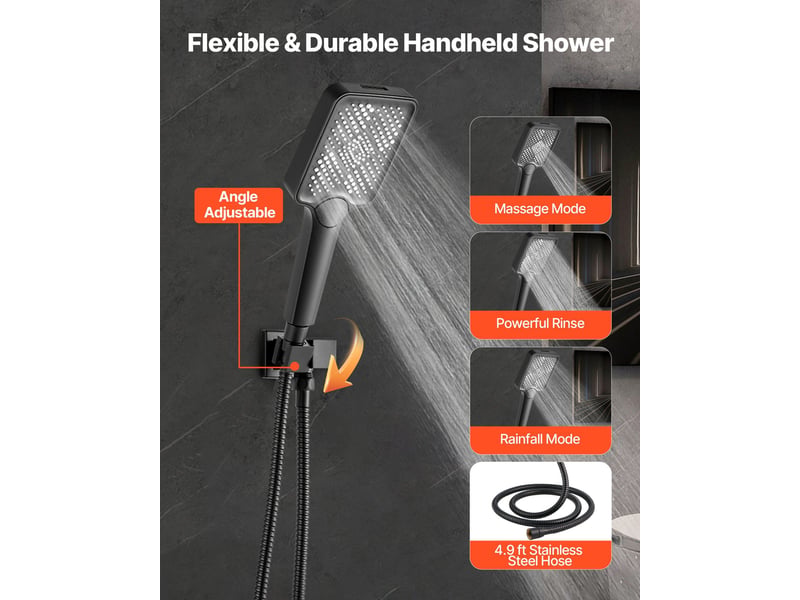 Colonne de douche noire mate, système de plafond 305 mm avec pommeau mural 152 mm, mitigeur 3 fonctions en laiton pour salle de bain - Conforama E