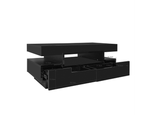 Table basse avec 4 tiroirs, 3 niches et led réglable, finition brillante, pour salon, en panneau de particules, noir - uvrion