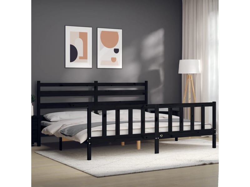  Lit double- lit adulte -  cadre de lit sans matelas noir 200x200 cm bois massif de pin  - Conforama C