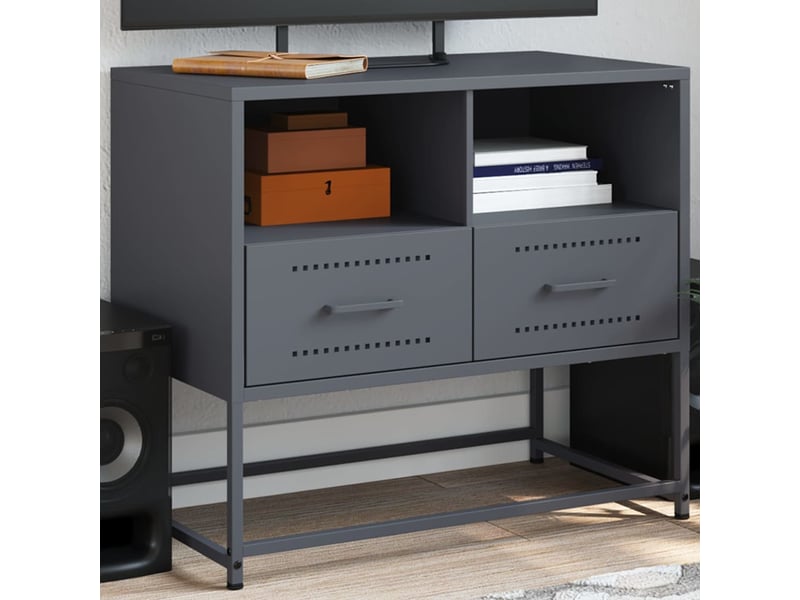  Meuble tv - banc tv - meuble de rangement anthracite 68x39x60,5 cm acier  - Conforama B
