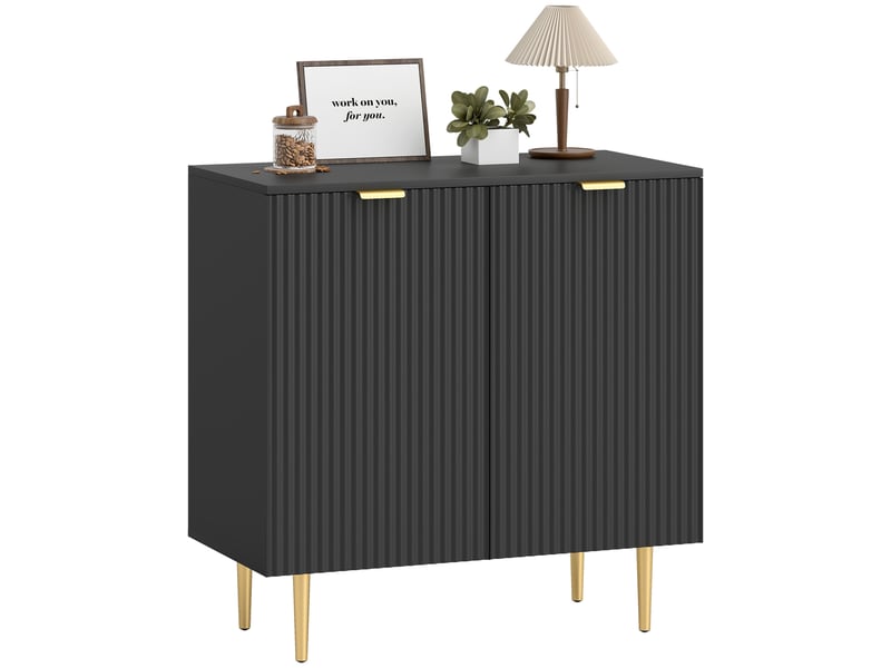  Buffet 2 portes avec étagère réglable mdf et métal noir 80 x 40 x 80 cm  - Conforama A