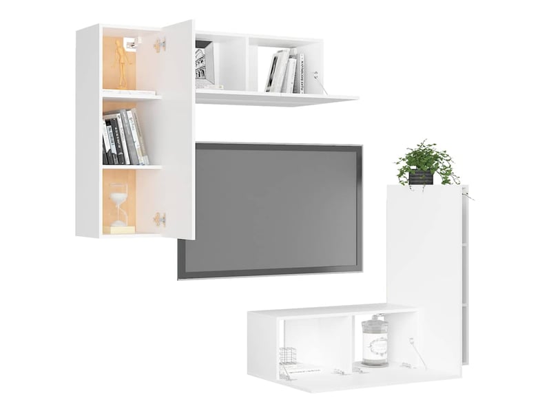  Ensemble de meubles tv 4 pcs blanc bois d'ingénierie shl21335  - Conforama C