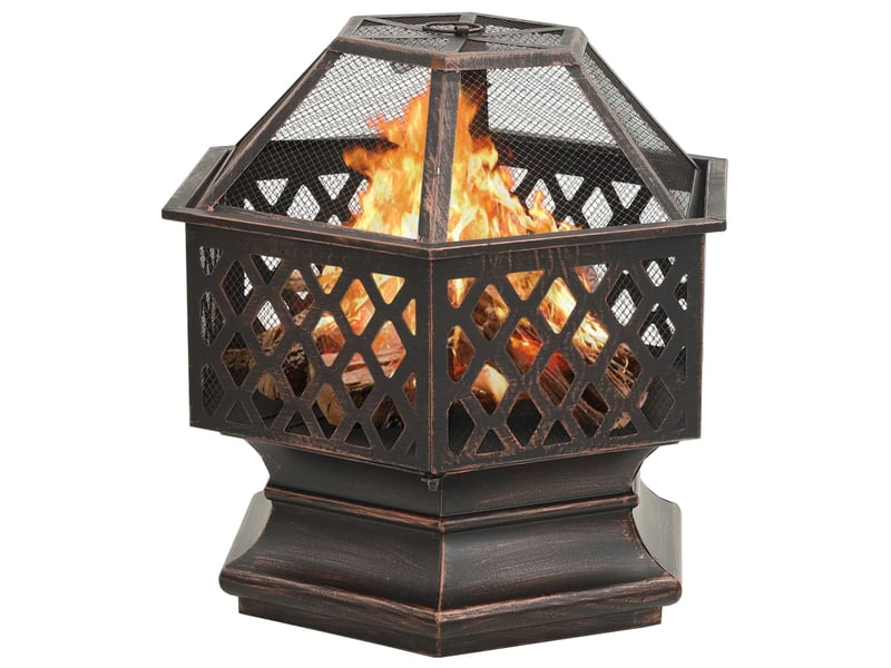 Brasero exterieur, foyer camping rustique avec tisonnier 62x54x56 cm xxl acier shl74918 - Conforama C