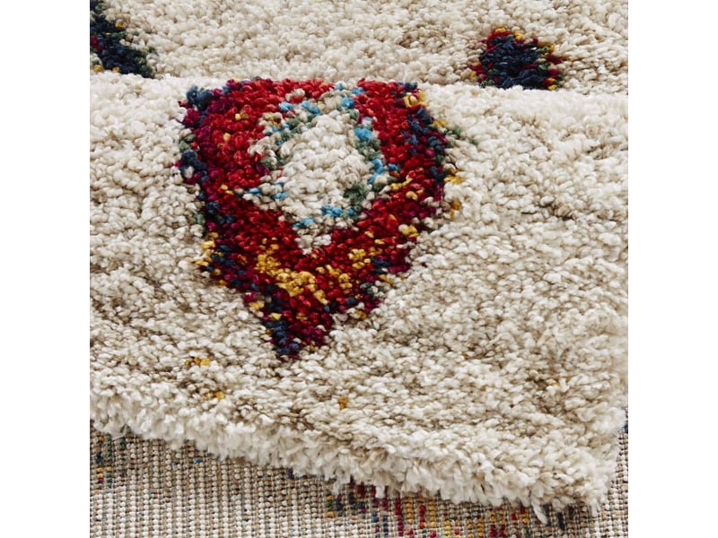 Tapis berbère 200 x 290 cm, blanc, rouge, bleu, motif berbère, design chaleureux  - Conforama D