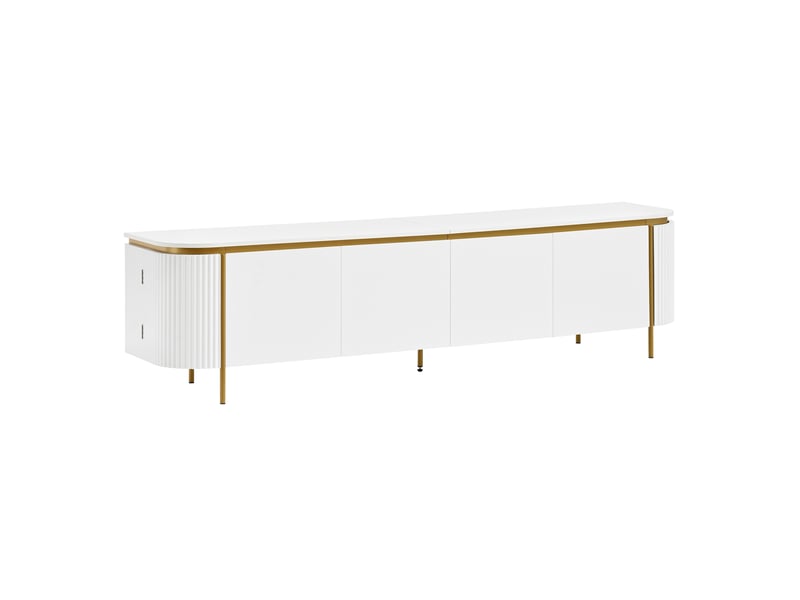 Meuble tv bas en mdf avec 6 portes, pieds métal, extrémités arrondies, façade rainurée et passe-câbles, rangement moderne pour salon, pour aménagement intérieur moderne OPULERANE TRADING LTD - Conforama A