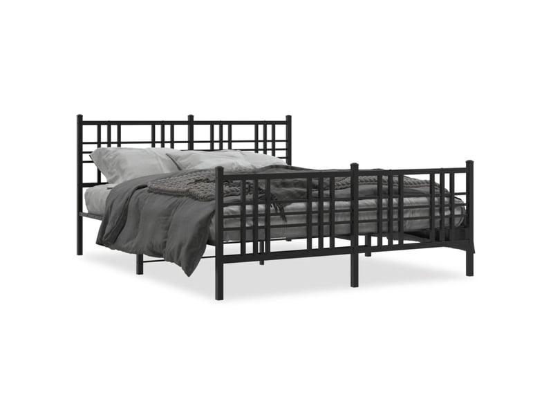  Lit double- lit adulte -  cadre de lit métal sans matelas avec pied de lit noir 150x200cm  - Conforama A