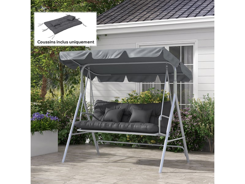  Ensemble de 4 coussins d'extérieur pour balancelle de jardin, 1 coussin d'assise coussins de dossier et 2 oreillers  - Conforama D