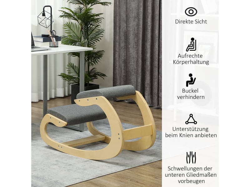  Tabouret ergonomique à genoux,54,5x85x54 cm,structure en bois,gris  - Conforama E