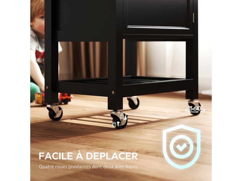  Desserte de cuisine à roulettes, chariot de service, plan de travail en bois d'hévéa, 63,5 x 40 x 90 cm, tiroir, noir  - Conforama E