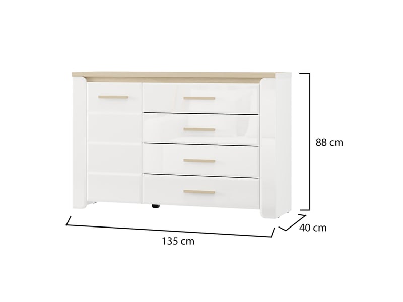 Buffet bicheno, 2 étagères, 135x40x88h cm blanc mat Bicheno - Conforama E