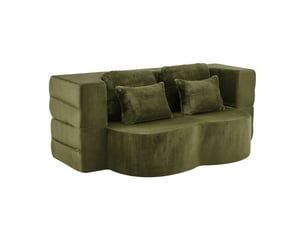 Canapé convertible au sol 2-en-1 avec 4 coussins  - futon pliable, tissu peluche - vert