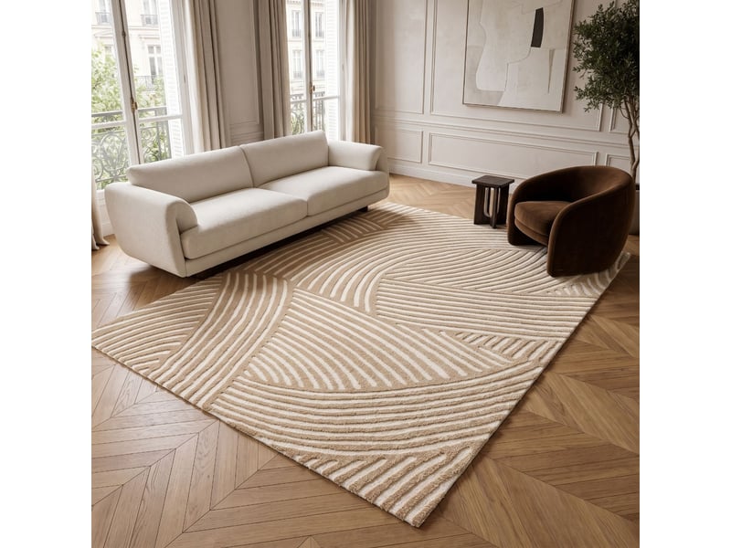  Tapis doux moderne à relief géométrique beige 120x170  - Conforama A