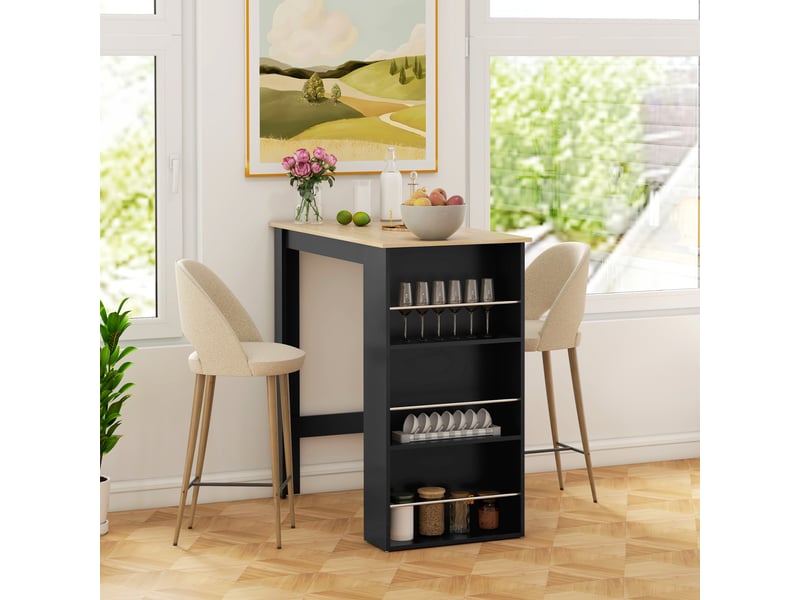  Table de bar,table haute de cuisine, mange-debout comptoir panneau de particules noir 112x57x106cm  - Conforama D