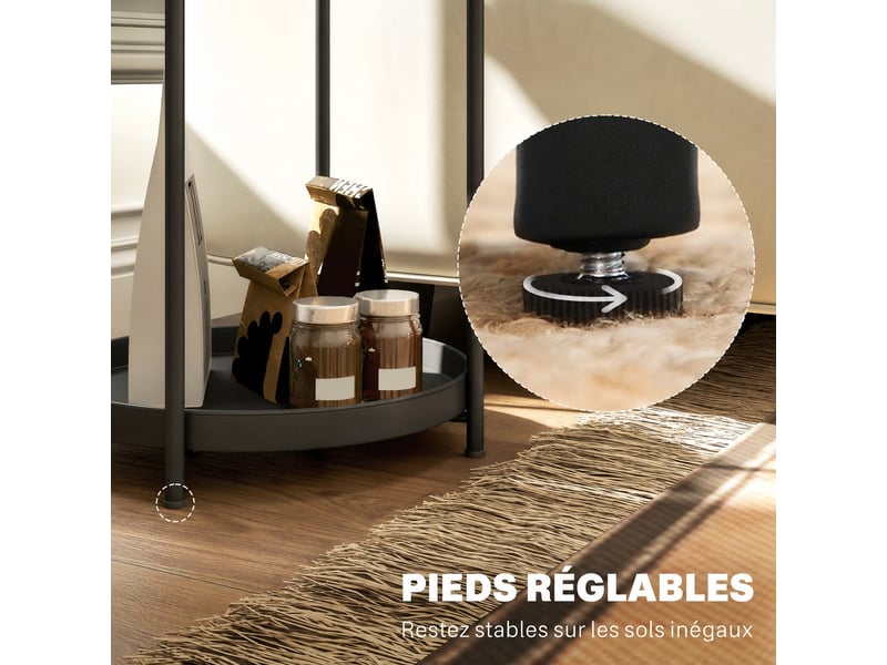  Table d'appoint ronde en acier, bout de canapé noir 2 niveaux, 44x44x56 cm  - Conforama W