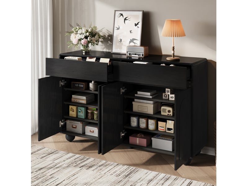  Buffet noir 140 x 38 x 89 cm avec 2 tiroirs et 4 portes  - Conforama B