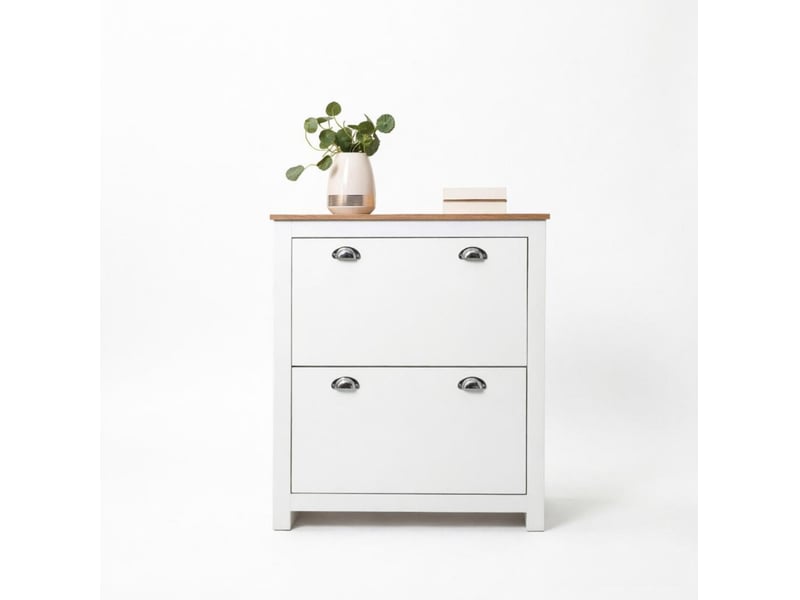  Meuble à chaussures ulevr à 2 abattants, étagères réglables, 79 x 23 x 90,5 cm, mdf chêne et blanc  - Conforama A