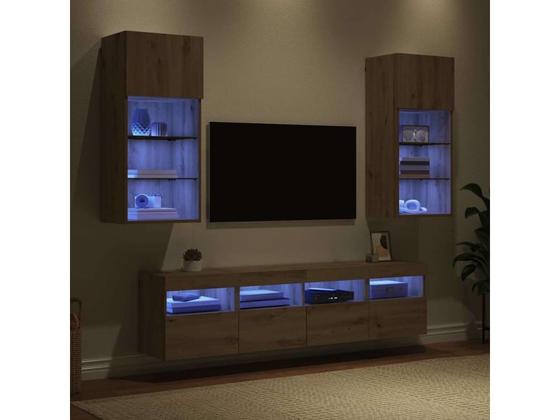  Unités murales tv avec led 5 pcs chêne artisanal shl6713  - Conforama E
