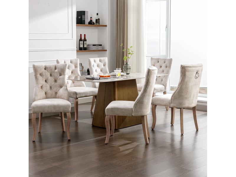  Lot de 6 chaises de salle à manger en velours à dossier haut evryae  - Conforama D