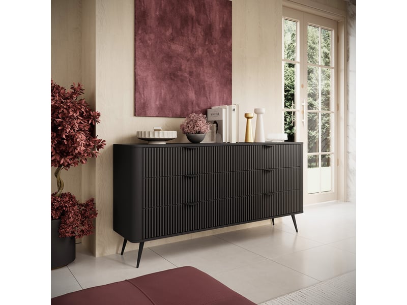  Buffet hali, bahut 6 tiroirs, 163x38x81h cm noir Hali - Conforama B