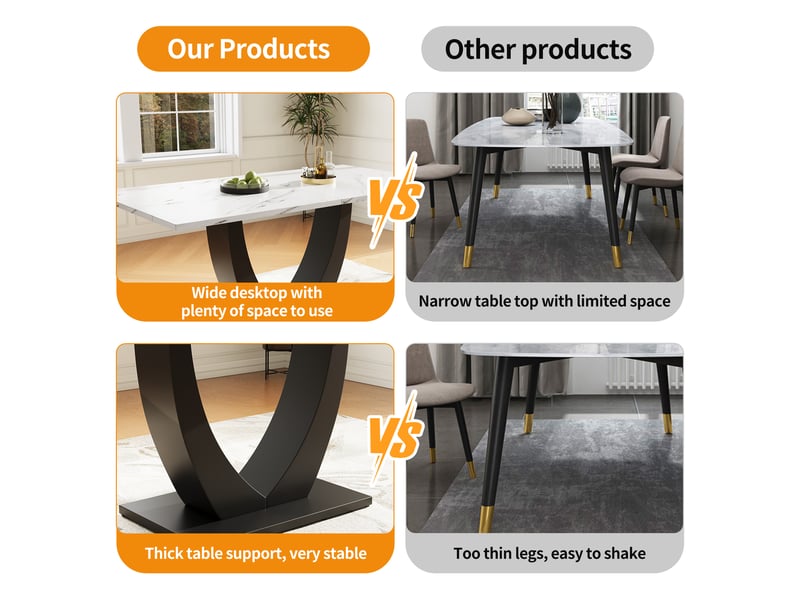 Table à manger - truxen8 - 140x75 cm - motif marbre - pieds réglables - blancnoir - Conforama W