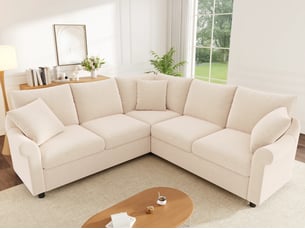 Canapé d'angle droit fixe <strong>BIQZUYA</strong> <strong></strong> 5 places Tissu Beige