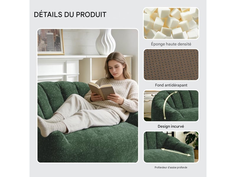  Pouf fauteuil avec accoudoirs en flanelle vert T3800P525878 - Conforama E