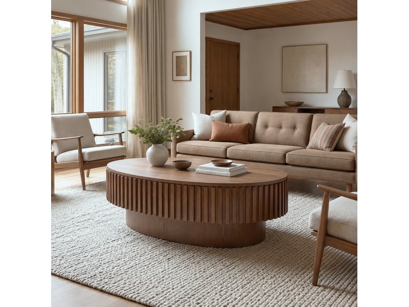  Table basse ovale 98x60x35 cm coloris noyer avec rangement caché  - Conforama B
