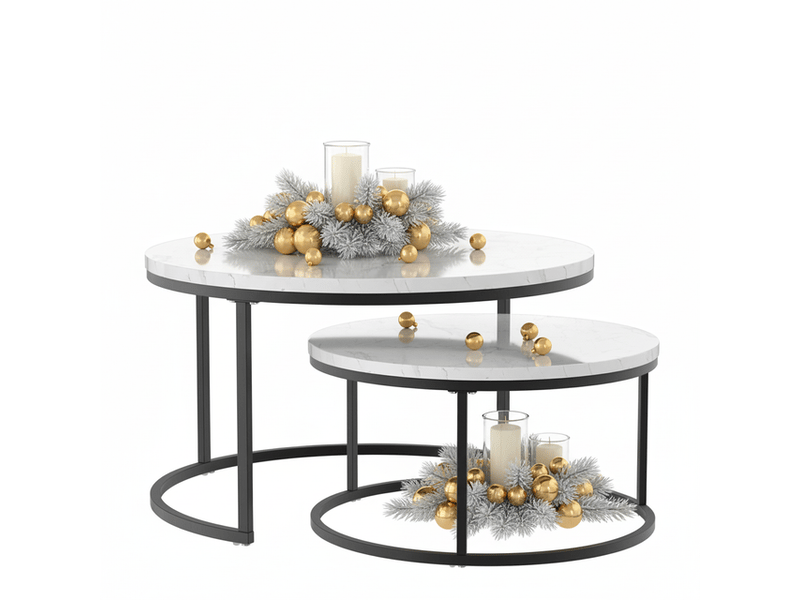  Tables basses gigognes avec plateau aspect marbre et structure en fer, style moderne, pour salon et bureau  - Conforama A